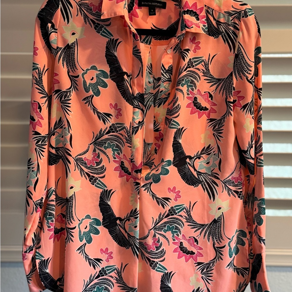 Banana Republic Pink 3/4 Sleeve Notched Collar Blouse